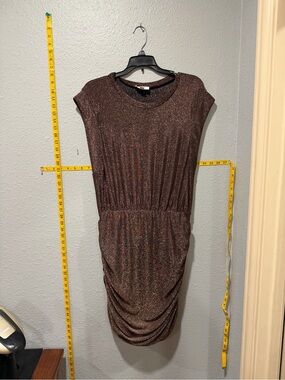 Evereve Metallic Ruched Cocktail Dress Bronze Shimmer Size Large